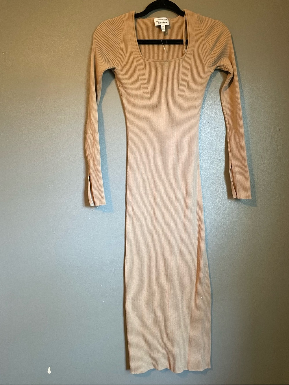 New & Other Stories Sz XS Women’s Tan Square Neck Ribbed Long Sleeve Midi Dress!